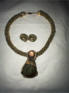 Julie Vos Necklace and Earring Set in Olive Gold vintage